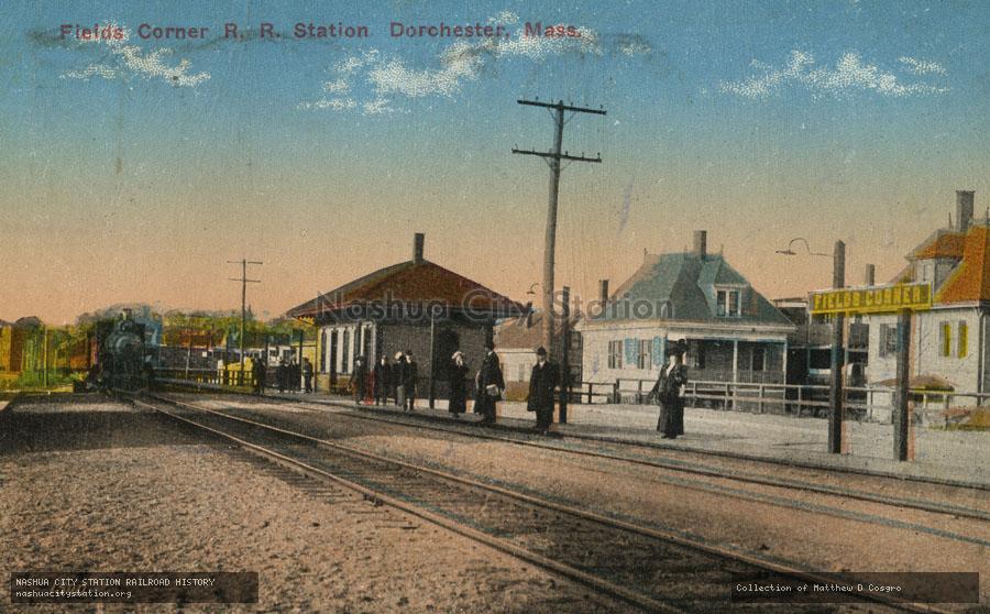 Postcard: Fields Corner Railroad Station, Dorchester, Massachusetts